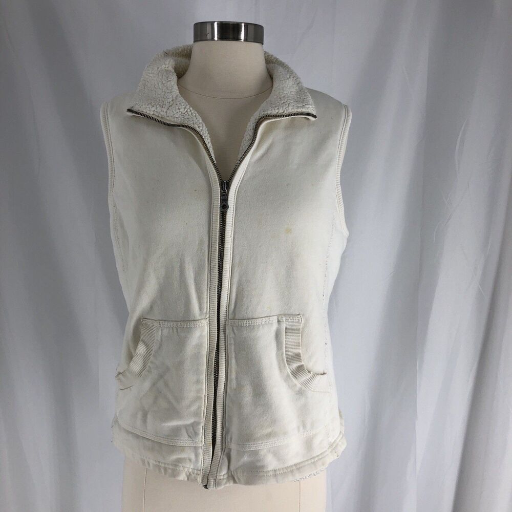 Coldwater Creek Vest Ivory M Fleece Sherpa Pockets Warm Cozy Soft Winter
